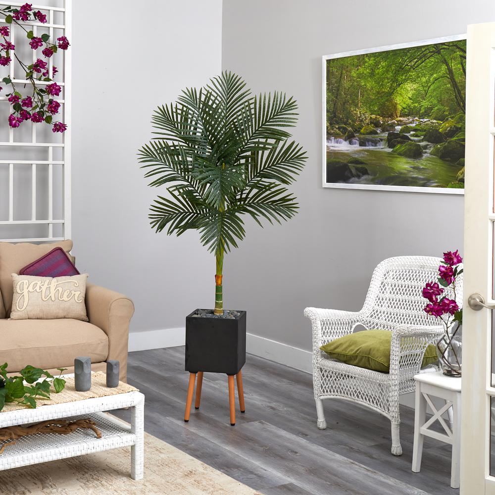 6ft. Golden Cane Artificial Palm Tree in Black Planter with Stand. Picture 3