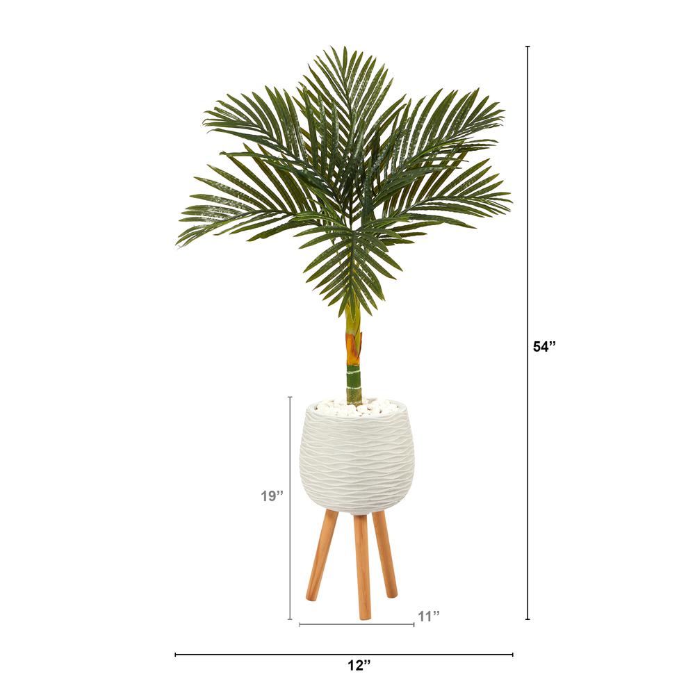 4.5ft. Golden Cane Artificial Palm Tree in White Planter with Stand. Picture 2