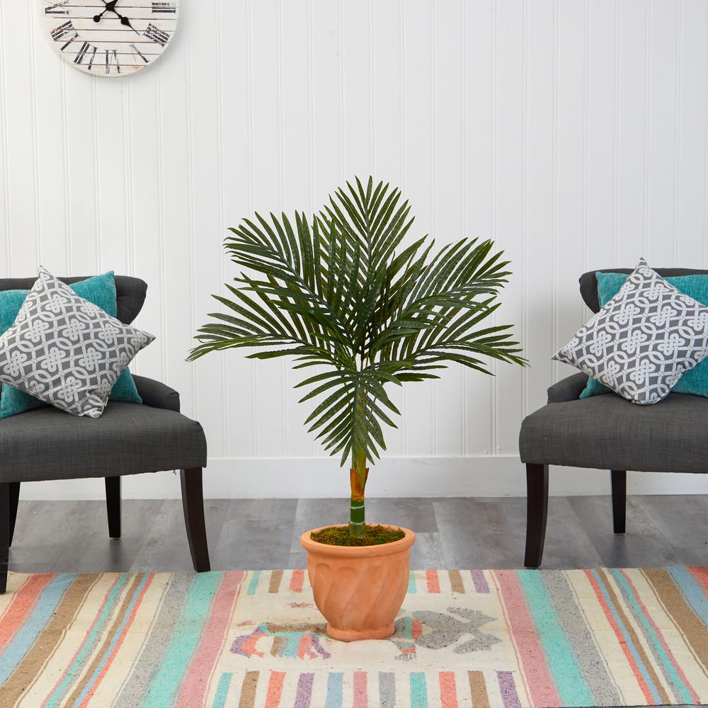3.5ft. Golden Cane Artificial Palm Tree in Terra-Cotta Planter. Picture 3