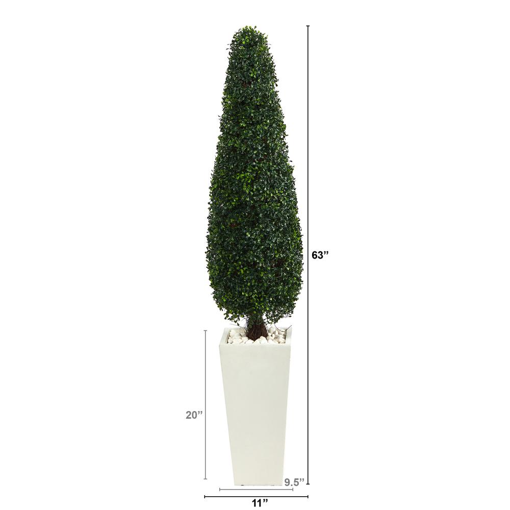 63in. Boxwood Topiary Artificial Tree in Tall White Planter (Indoor/Outdoor). Picture 2