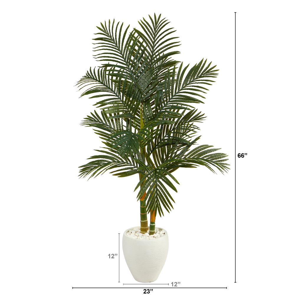 5.5ft. Golden Cane Artificial Palm Tree in White Planter. Picture 2