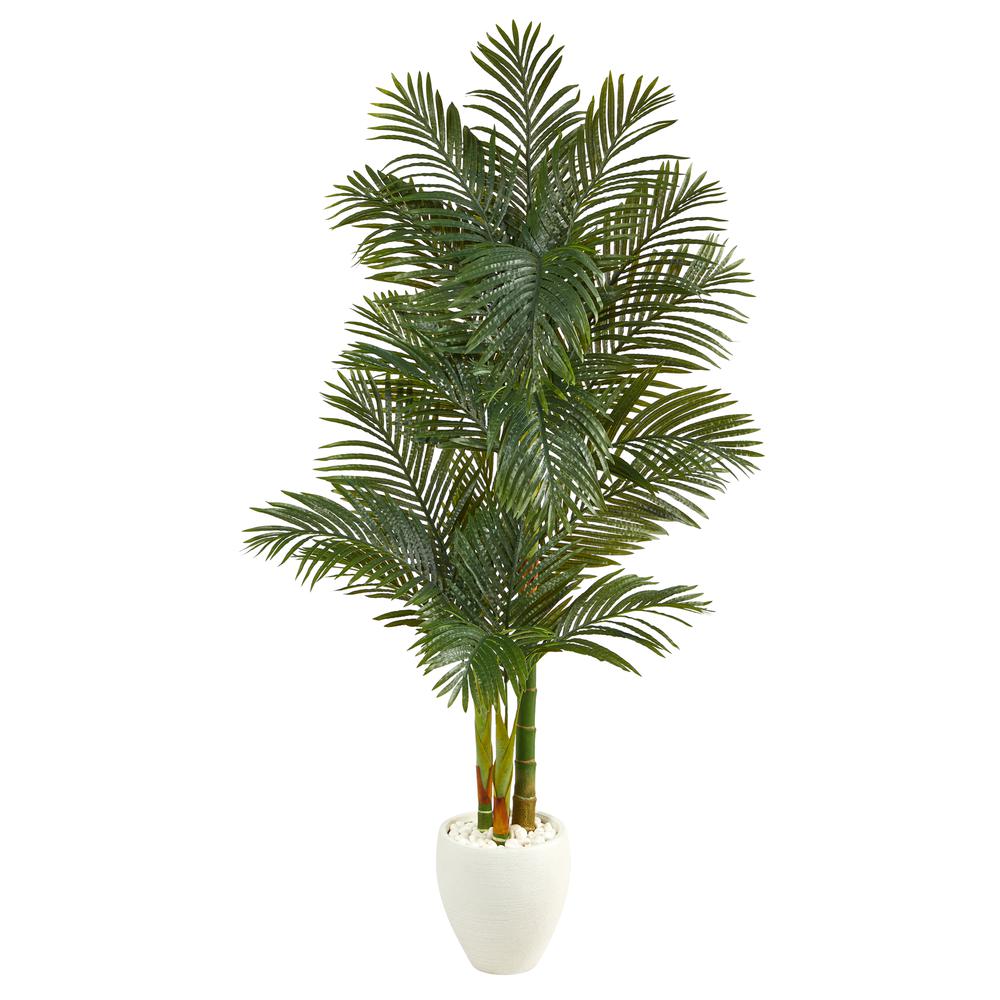 6ft. Golden Cane Artificial Palm Tree in White Planter. Picture 1