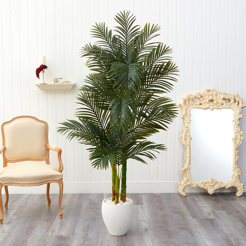 6ft. Golden Cane Artificial Palm Tree in White Planter. Picture 3