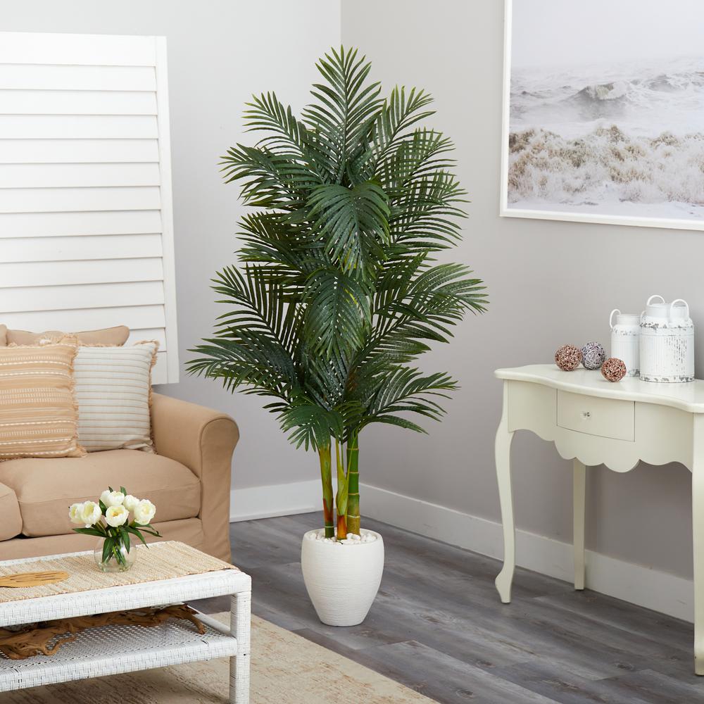 6ft. Golden Cane Artificial Palm Tree in White Planter. Picture 4
