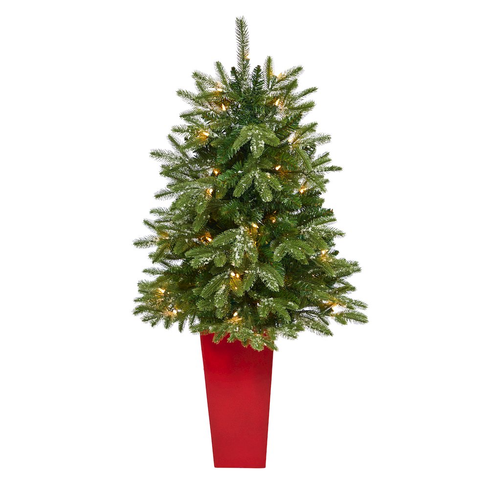 44in. Snowed Grand Teton Fir Christmas Tree with 50 Clear Lights in Planter. Picture 1