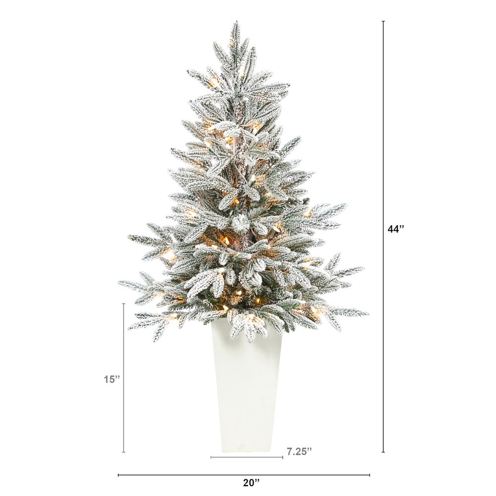 44in. Flocked Manchester Spruce Christmas Tree with 50 Lights in White Planter. Picture 2