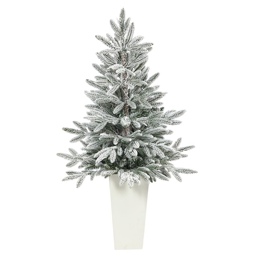 44in. Flocked Manchester Spruce Christmas Tree with 50 Lights in White Planter. Picture 3