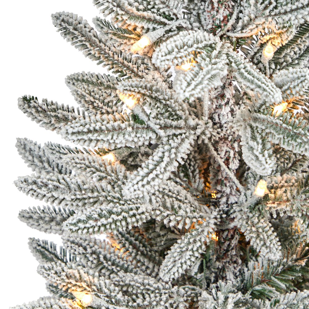 44in. Flocked Manchester Spruce Christmas Tree with 50 Lights in White Planter. Picture 4