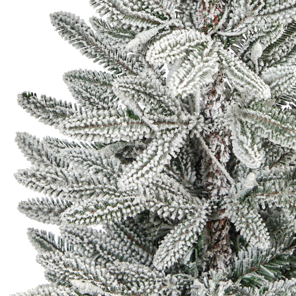 44in. Flocked Manchester Spruce Christmas Tree with 50 Lights in White Planter. Picture 5