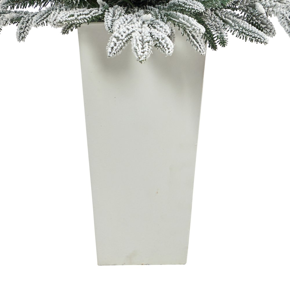 44in. Flocked Manchester Spruce Christmas Tree with 50 Lights in White Planter. Picture 6