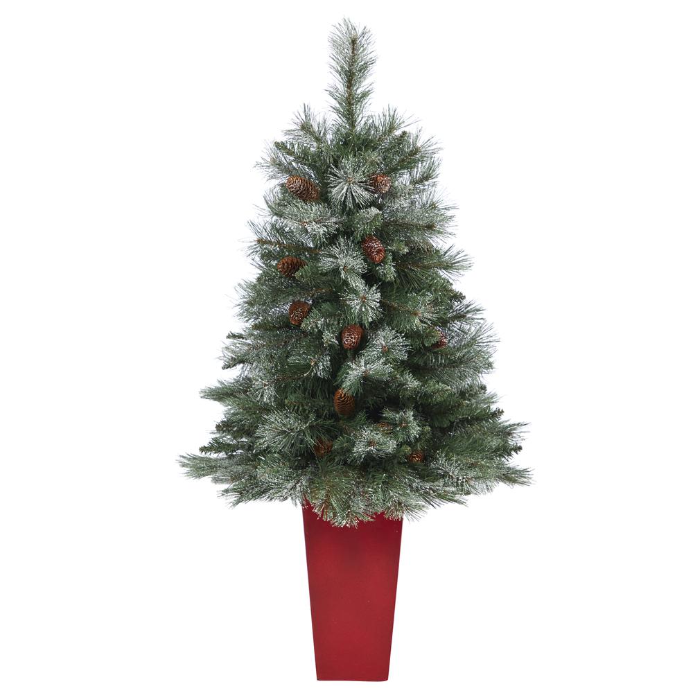 Snowed French Alps Mountain Pine Artificial Christmas Tree. Picture 1