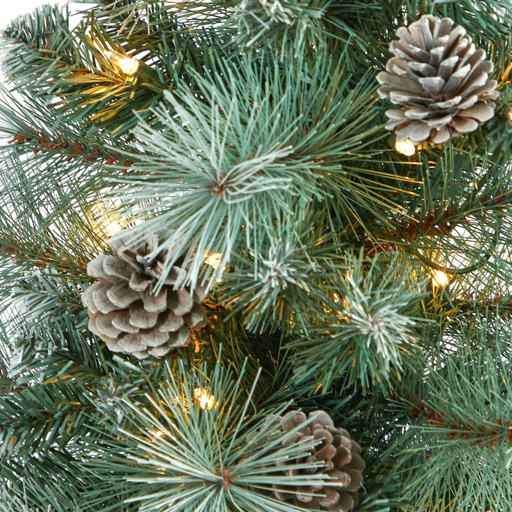 50in. Frosted BC Mountain Pine Christmas Tree with 100 Lights in White Planter. Picture 4