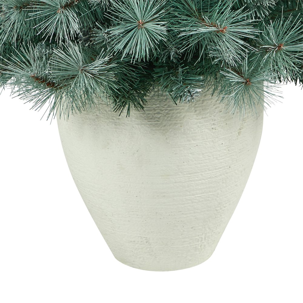 50in. Frosted BC Mountain Pine Christmas Tree with 100 Lights in White Planter. Picture 6