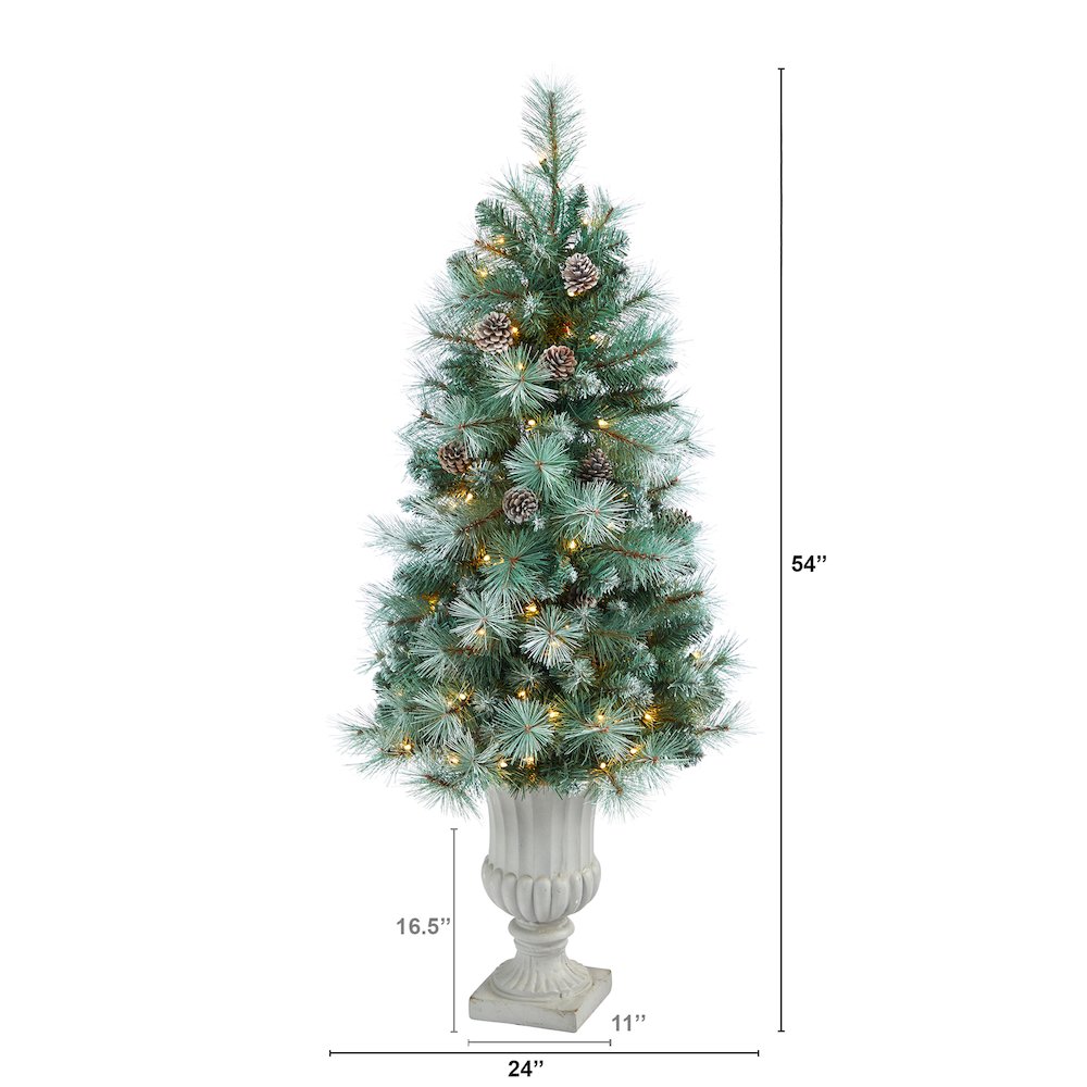 4.5ft. Frosted BC Mountain Pine Christmas Tree with 100 Lights in Decorative Urn. Picture 2