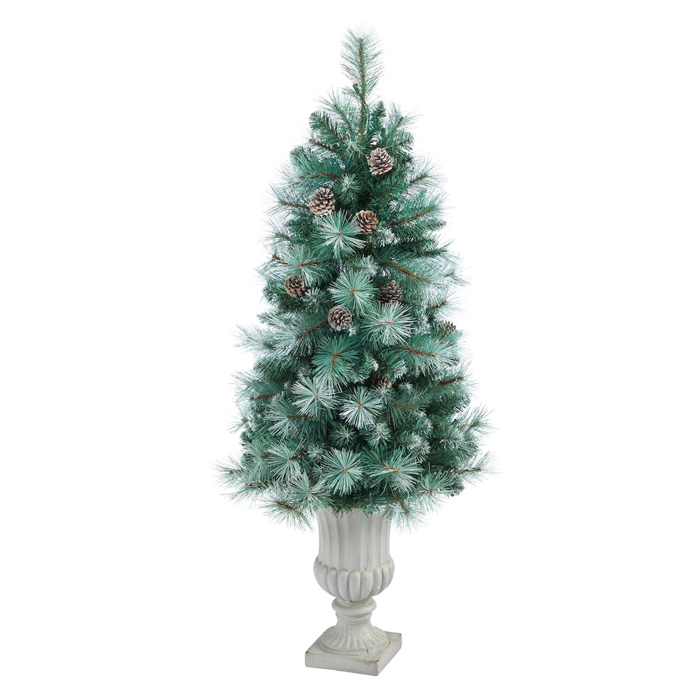 4.5ft. Frosted BC Mountain Pine Christmas Tree with 100 Lights in Decorative Urn. Picture 3