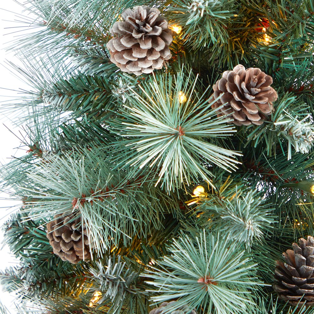 4.5ft. Frosted BC Mountain Pine Christmas Tree with 100 Lights in Decorative Urn. Picture 4