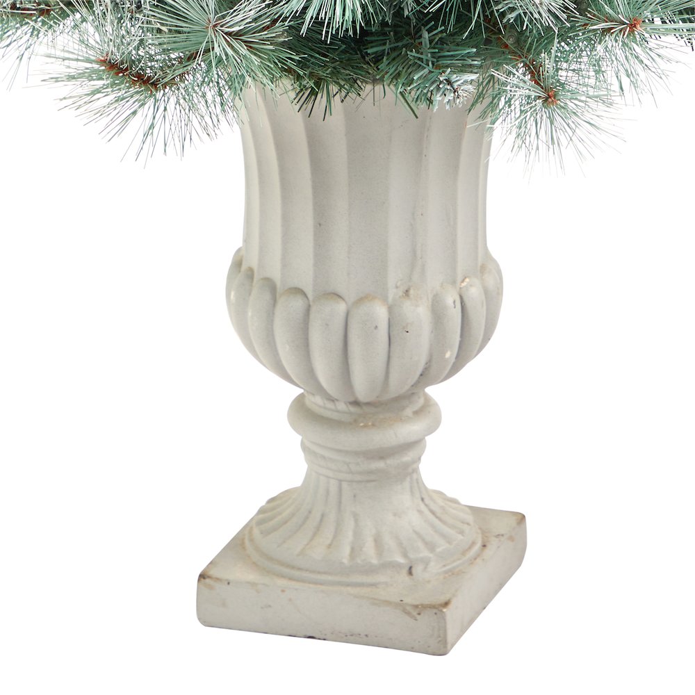 4.5ft. Frosted BC Mountain Pine Christmas Tree with 100 Lights in Decorative Urn. Picture 6