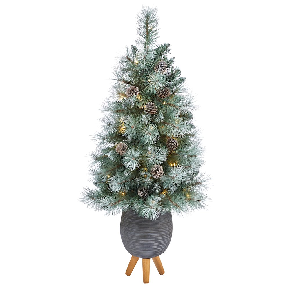 3.5ft. Frosted BC Mountain Pine Christmas Tree with 50 Lights in Gray Planter. Picture 1