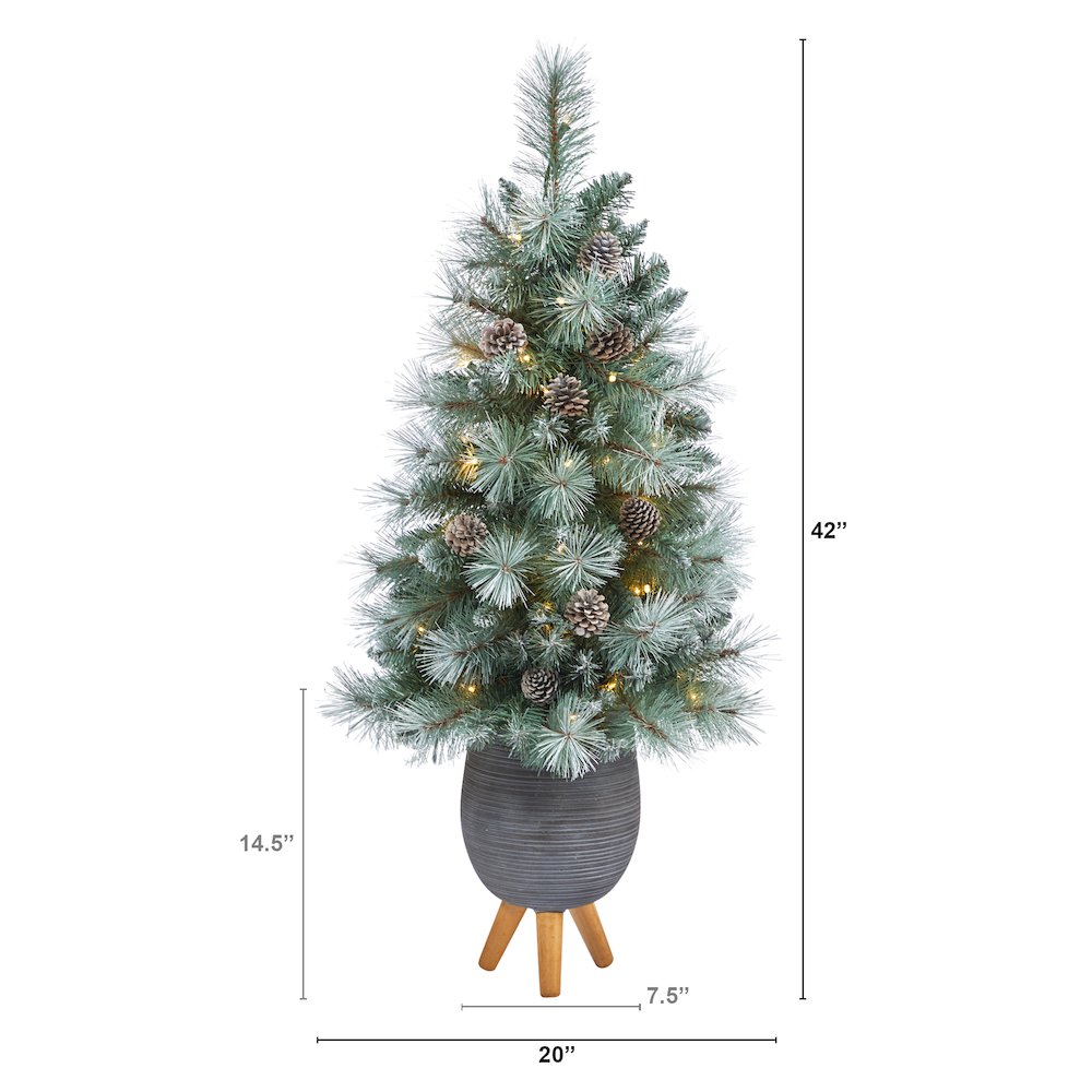 3.5ft. Frosted BC Mountain Pine Christmas Tree with 50 Lights in Gray Planter. Picture 2