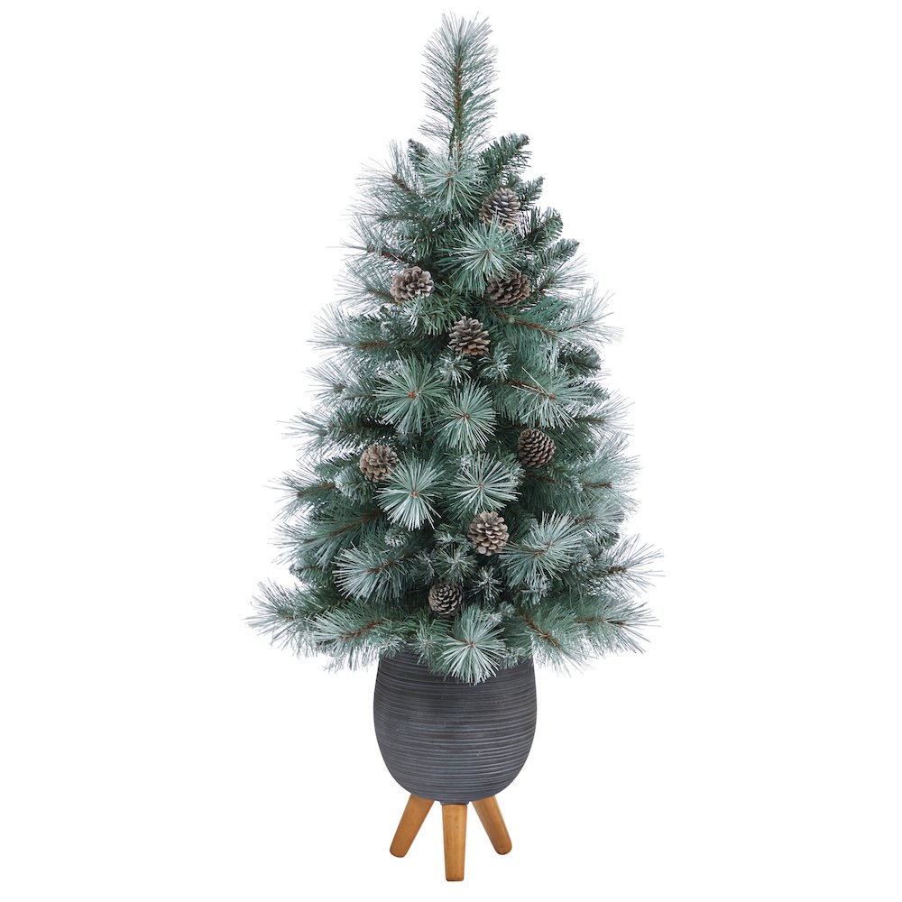 3.5ft. Frosted BC Mountain Pine Christmas Tree with 50 Lights in Gray Planter. Picture 3