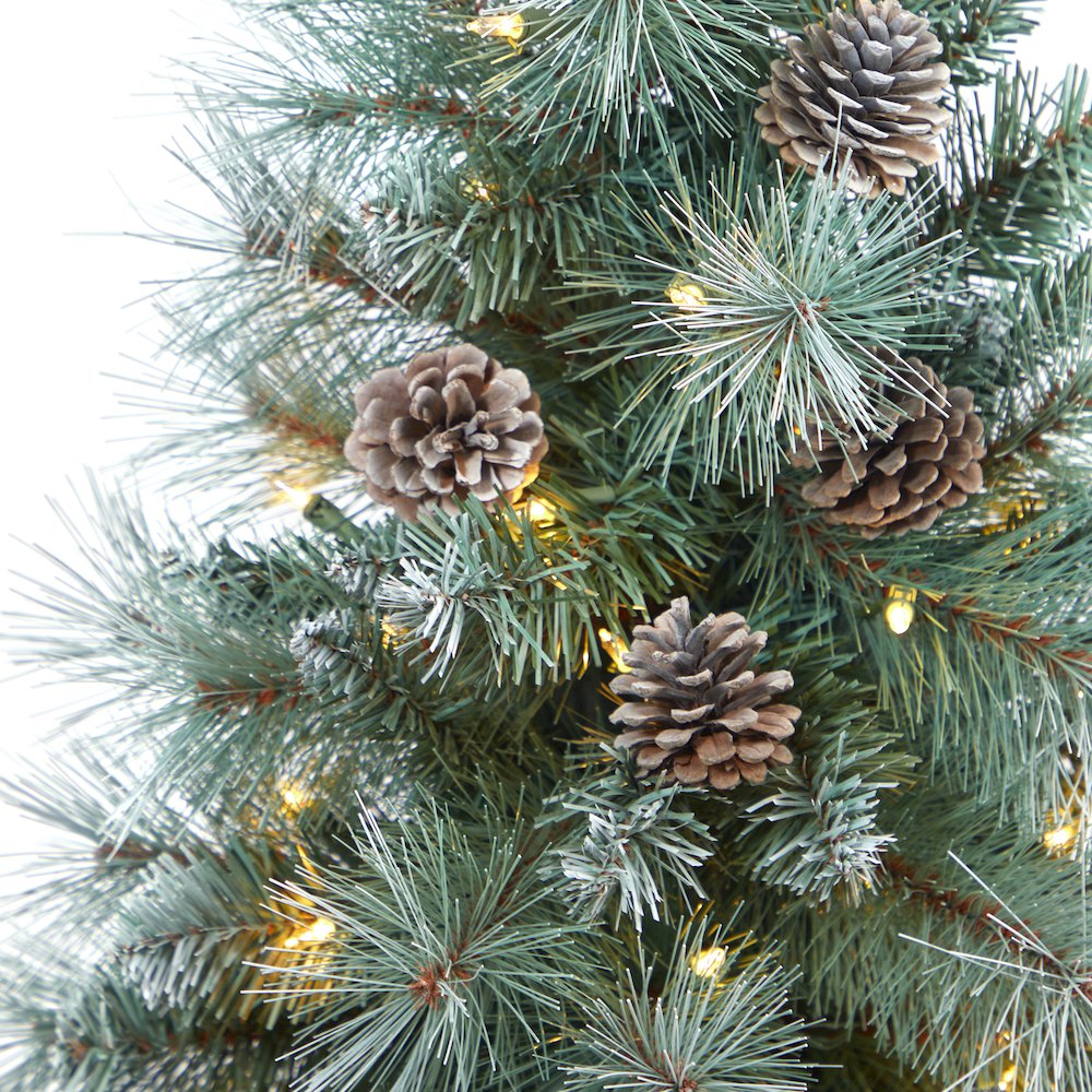 3.5ft. Frosted BC Mountain Pine Christmas Tree with 50 Lights in Gray Planter. Picture 4