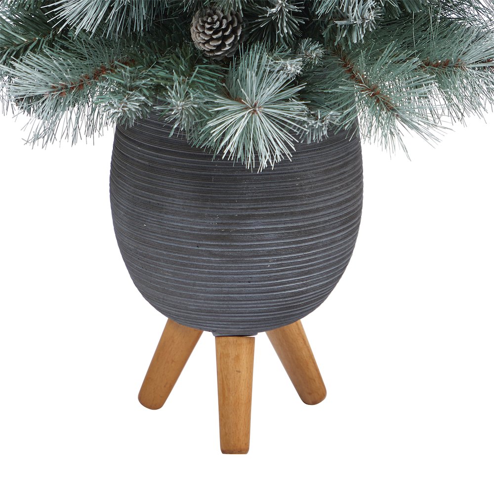 3.5ft. Frosted BC Mountain Pine Christmas Tree with 50 Lights in Gray Planter. Picture 6