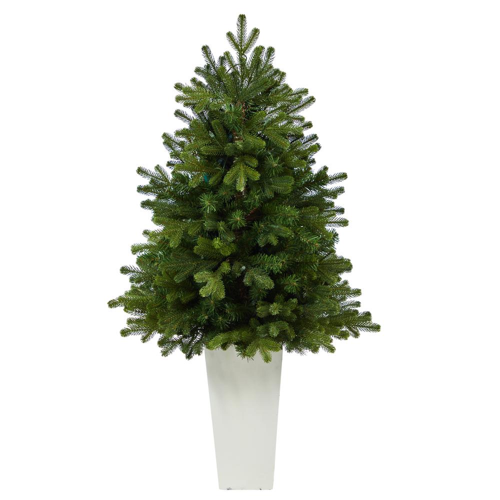 Washington Fir Artificial Christmas Tree with 50 Clear Lights in Tower Planter. Picture 3