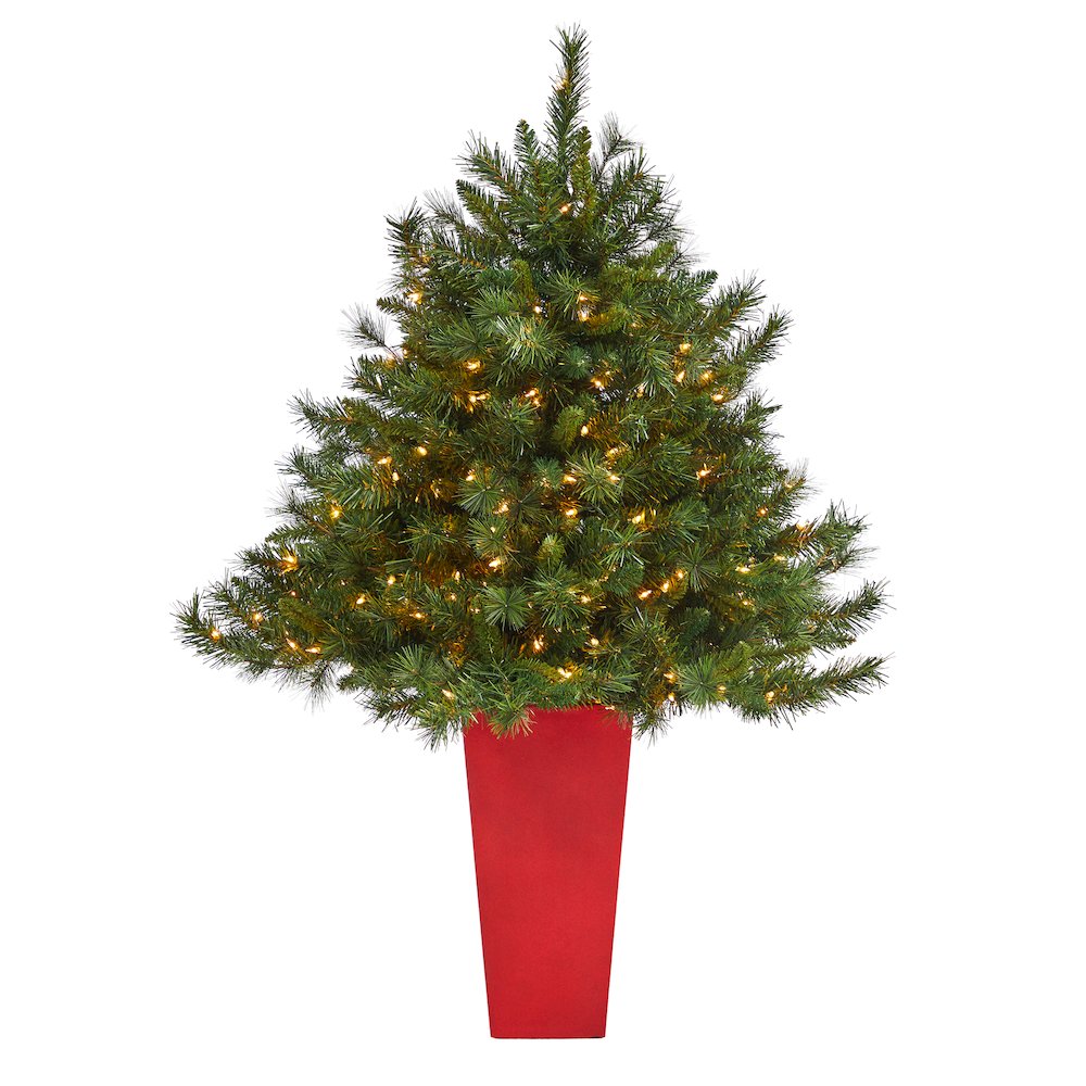 4.5ft. Wyoming Mixed Pine Christmas Tree with 250 Clear Lights in Tower Planter. Picture 1
