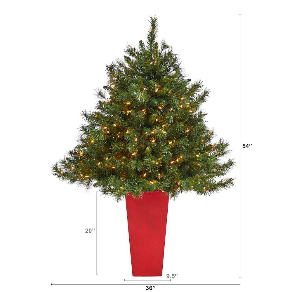 4.5ft. Wyoming Mixed Pine Christmas Tree with 250 Clear Lights in Tower Planter. Picture 2
