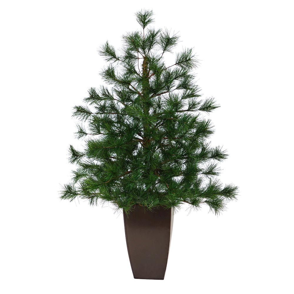 40in. Yukon Mixed Pine Artificial Christmas Tree in Bronze Metal Planter. Picture 1