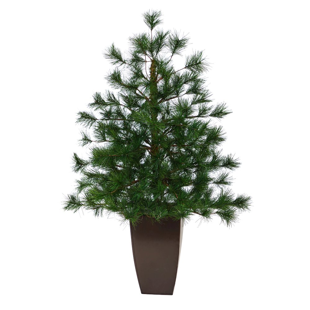 40in. Yukon Mixed Pine Artificial Christmas Tree in Bronze Metal Planter. Picture 2