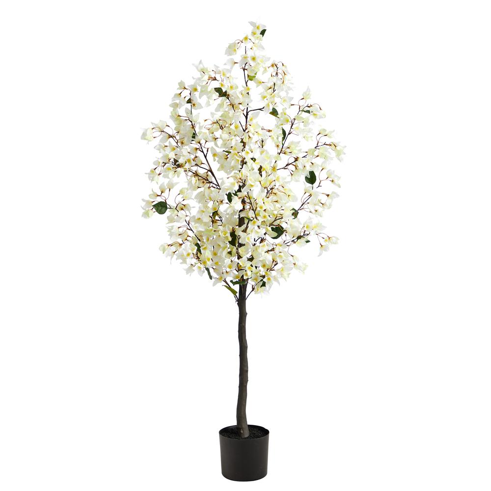 5ft. Bougainvillea Artificial Tree, White. Picture 1