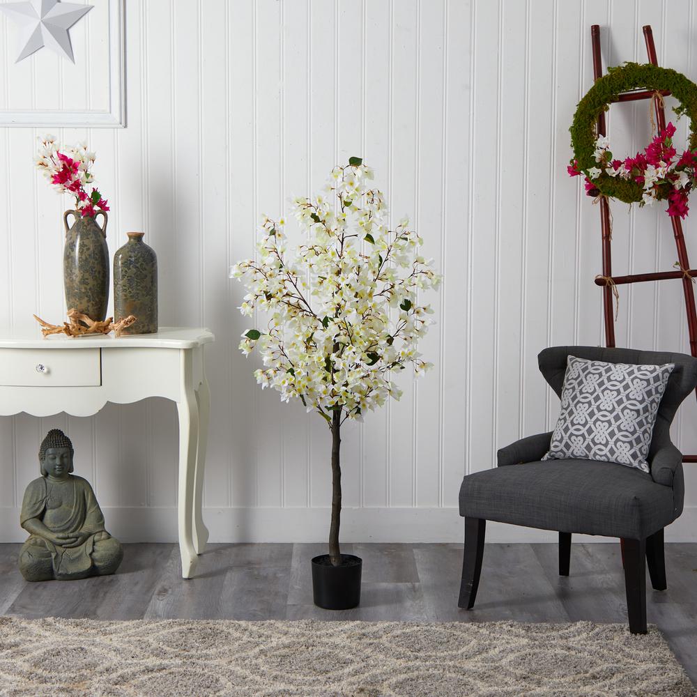 5ft. Bougainvillea Artificial Tree, White. Picture 3