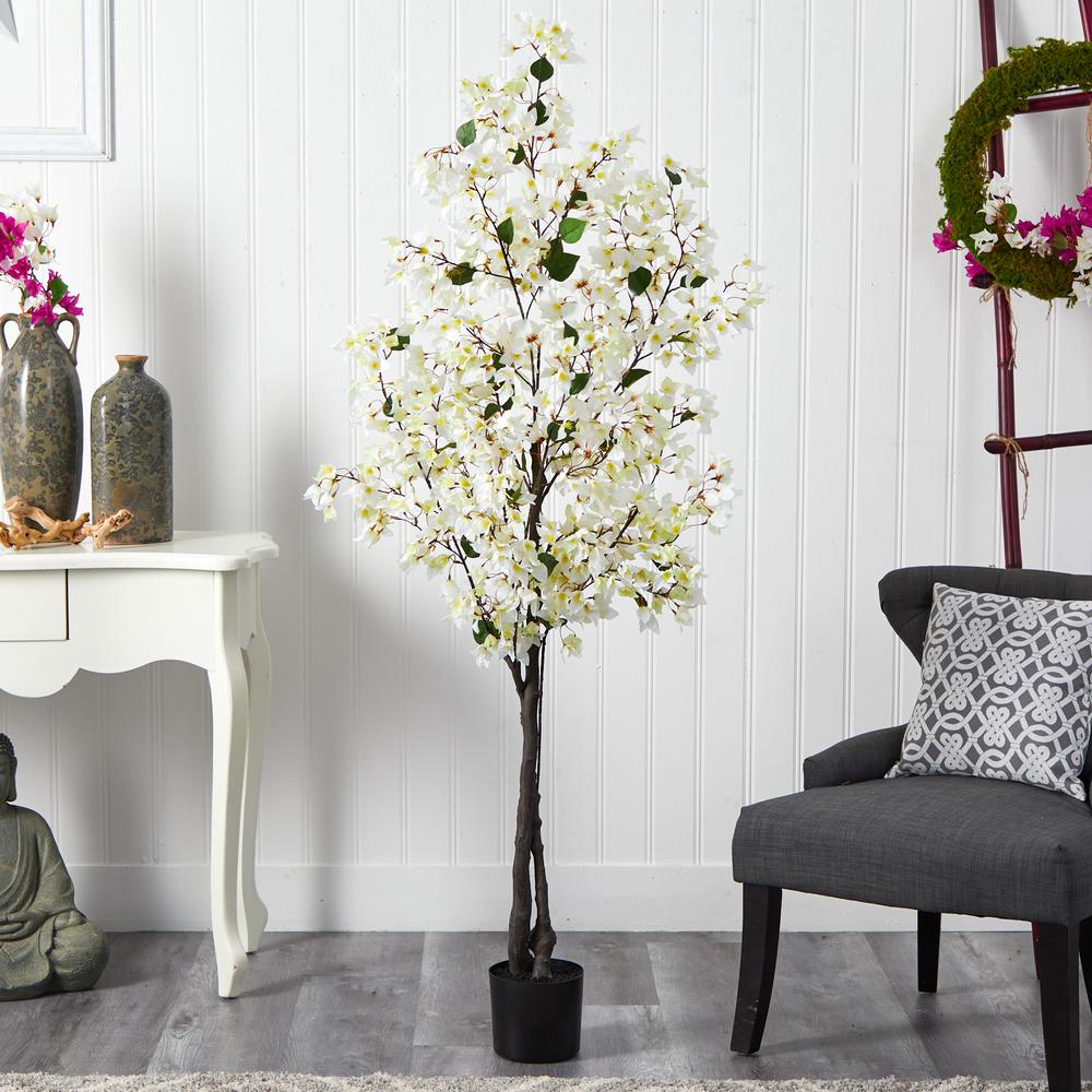 6ft. Bougainvillea Artificial Tree, White. Picture 2