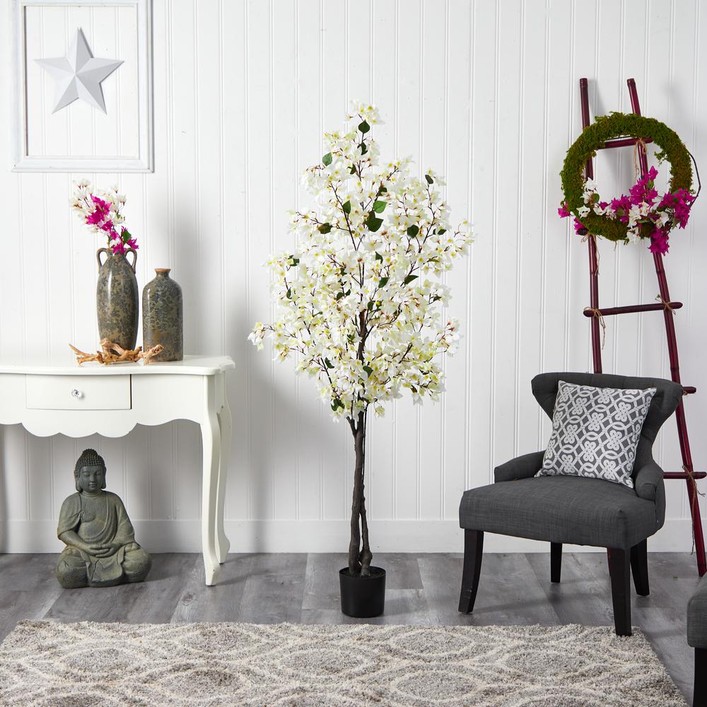 6ft. Bougainvillea Artificial Tree, White. Picture 3