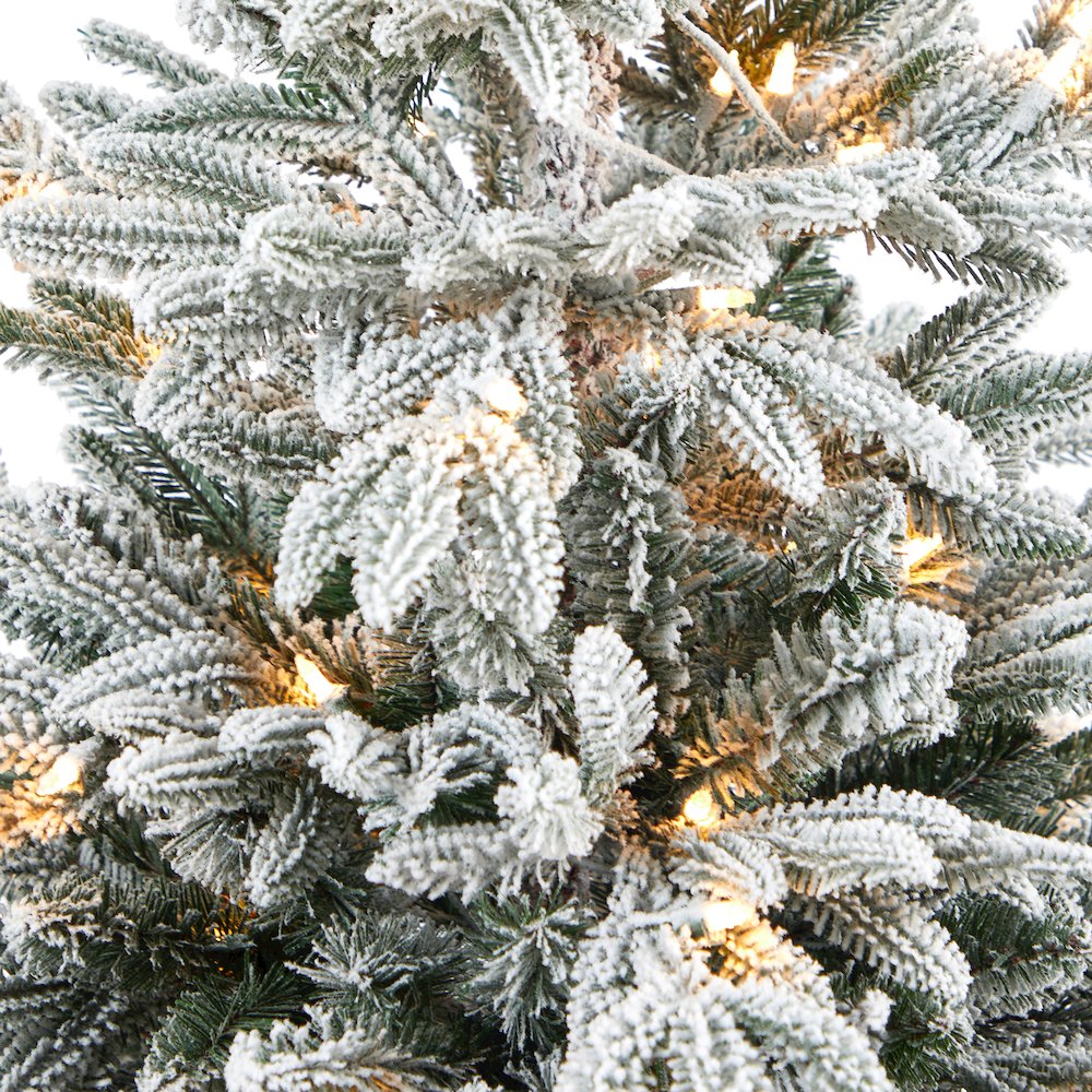 5ft. Flocked Manchester Spruce Christmas Tree with 100 Lights in Red Planter. Picture 4