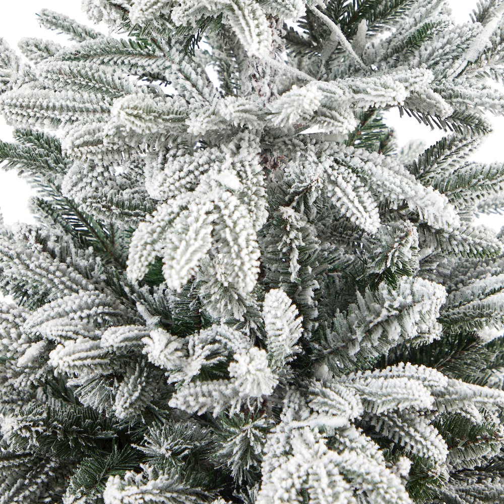 5ft. Flocked Manchester Spruce Christmas Tree with 100 Lights in Red Planter. Picture 5