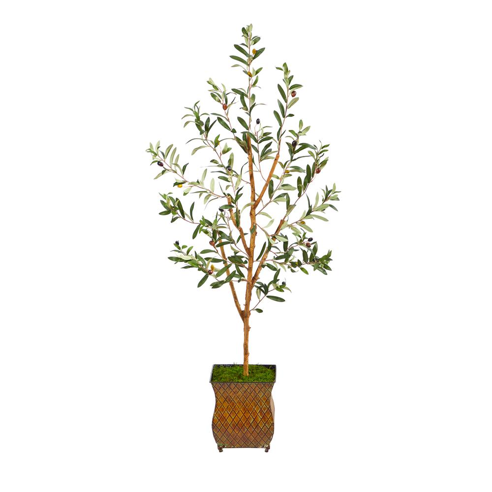 50in. Olive Artificial Tree in Metal Planter. Picture 1