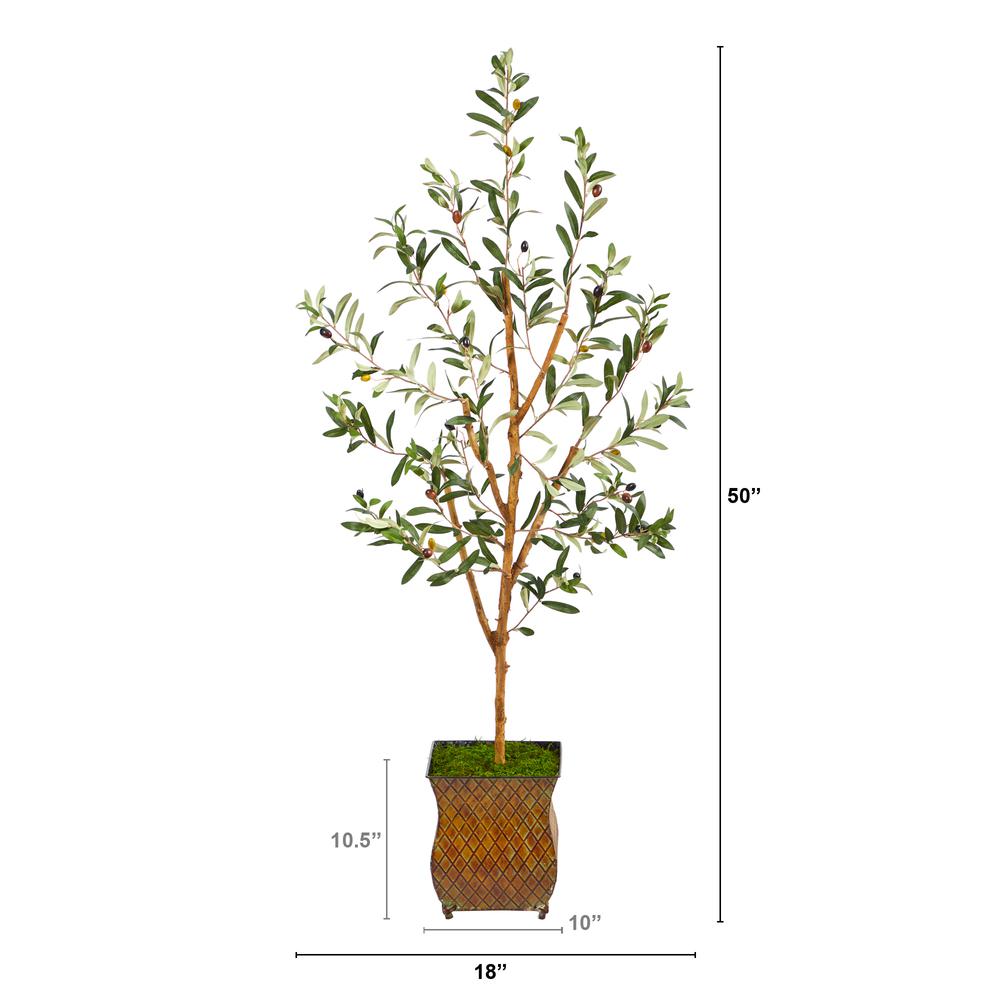 50in. Olive Artificial Tree in Metal Planter. Picture 2