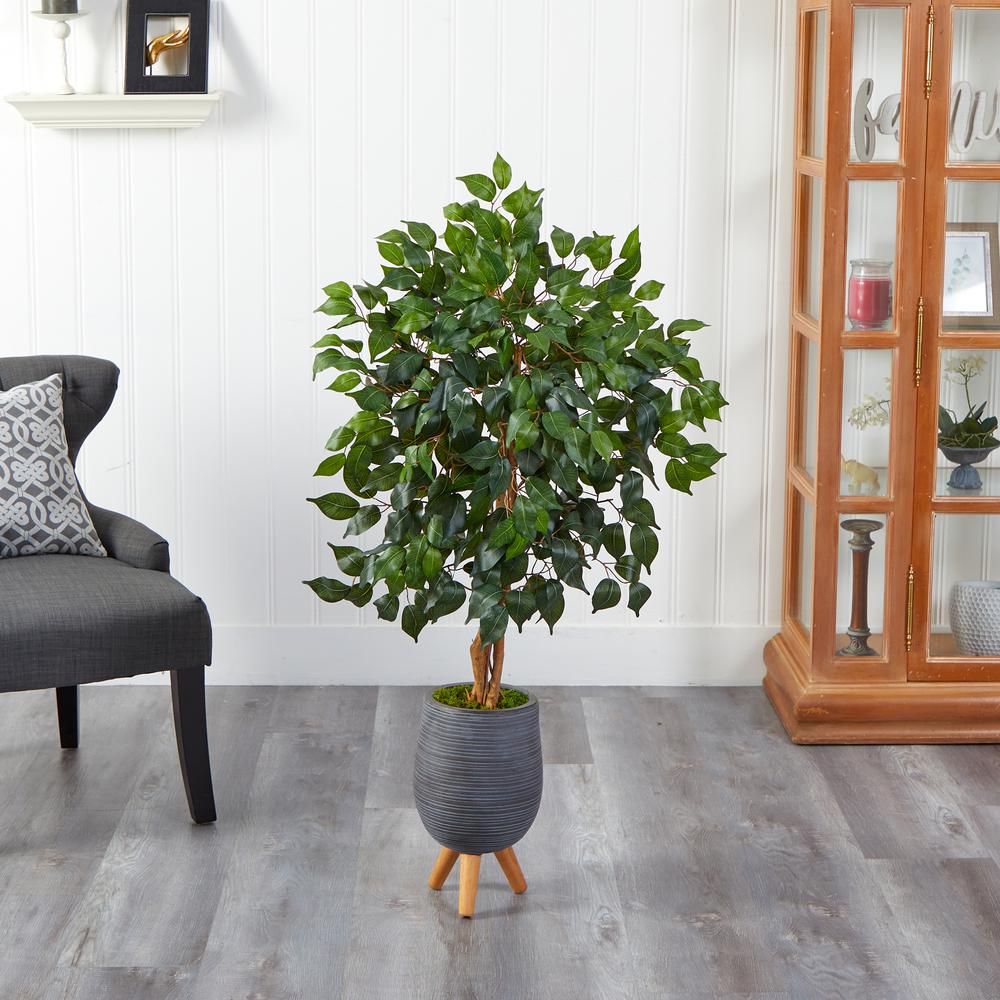 4ft. Ficus Artificial Tree in Gray Planter with Stand. Picture 3