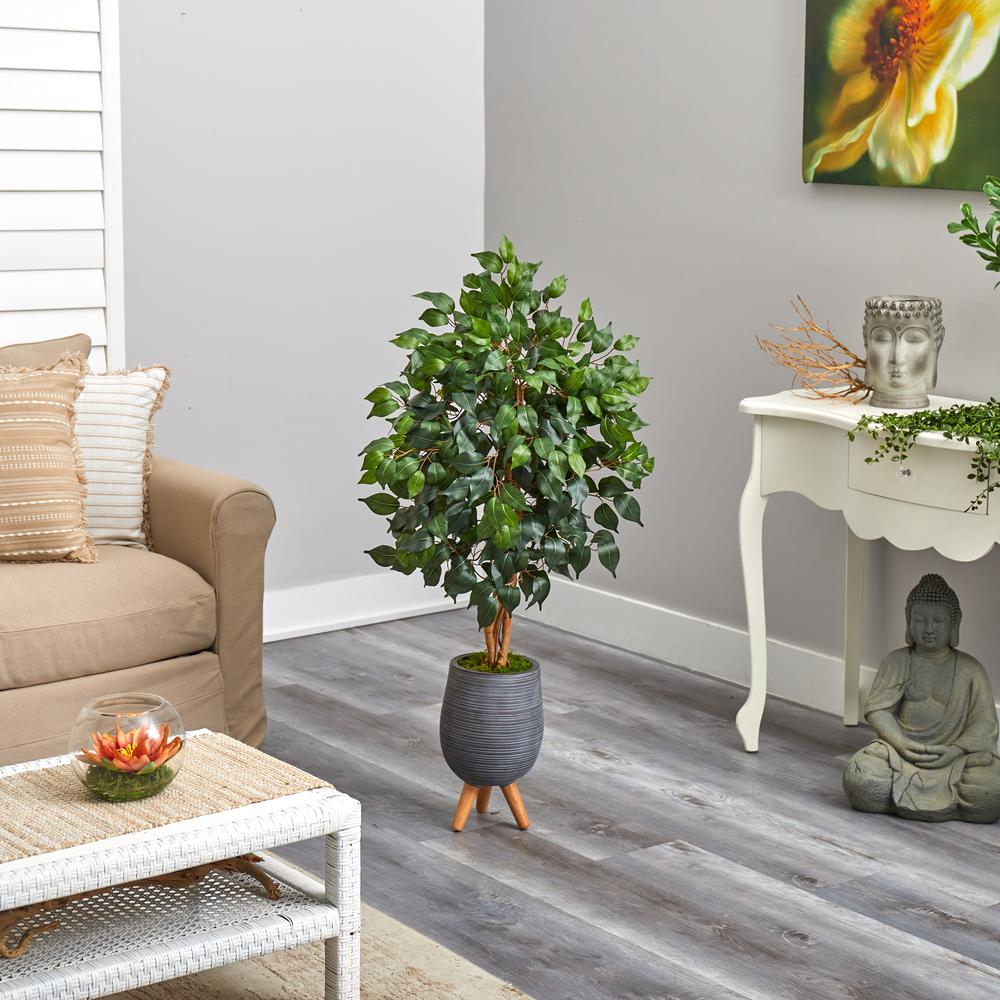 4ft. Ficus Artificial Tree in Gray Planter with Stand. Picture 4