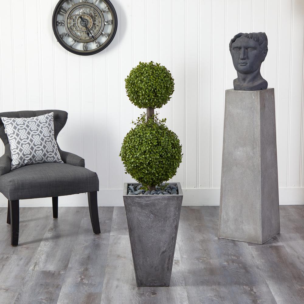 4ft. Double Boxwood Topiary Artificial Tree in Cement Planter (Indoor/Outdoor). Picture 4