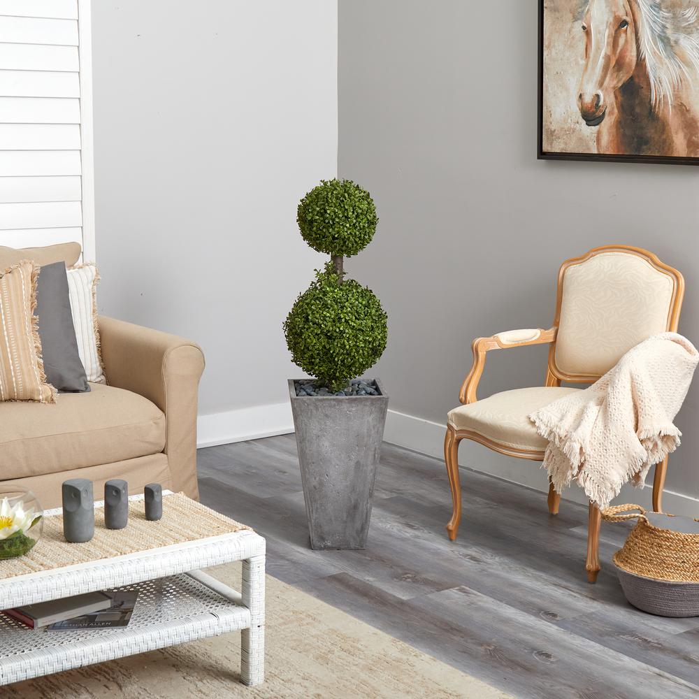 4ft. Double Boxwood Topiary Artificial Tree in Cement Planter (Indoor/Outdoor). Picture 2