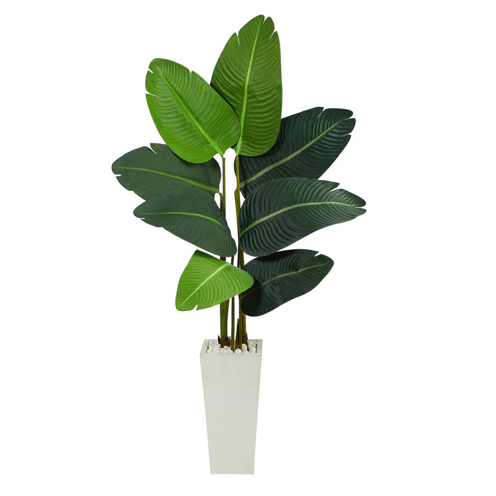 4.5ft. Travelers Palm Artificial Tree in White Planter. Picture 1