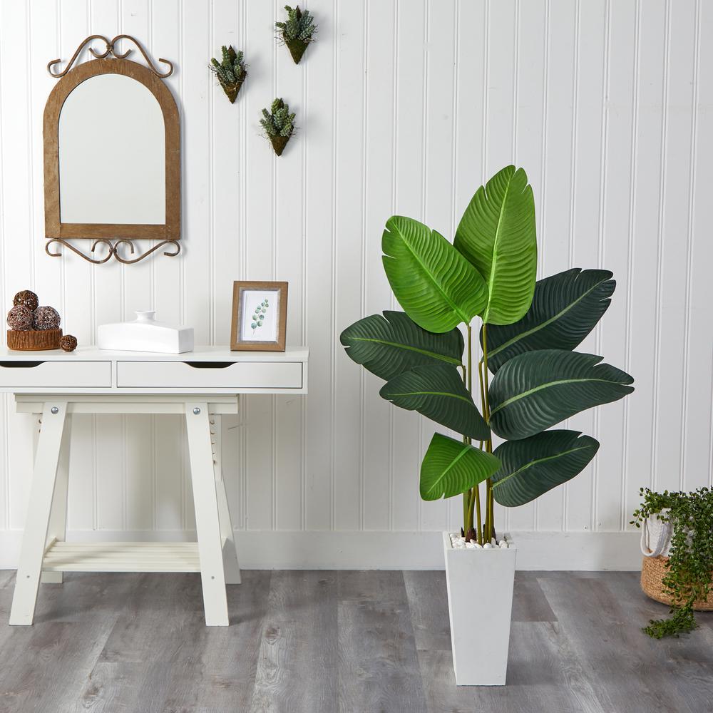 4.5ft. Travelers Palm Artificial Tree in White Planter. Picture 2