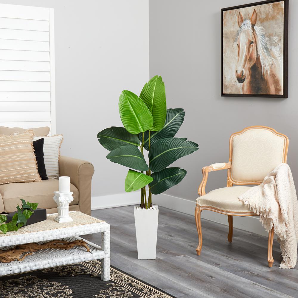 4.5ft. Travelers Palm Artificial Tree in White Planter. Picture 4