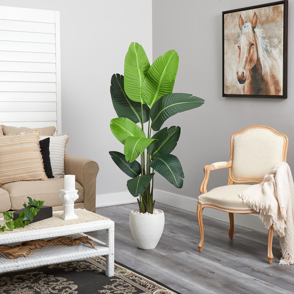 5.5ft. Travelers Palm Artificial Tree in White Planter. Picture 4