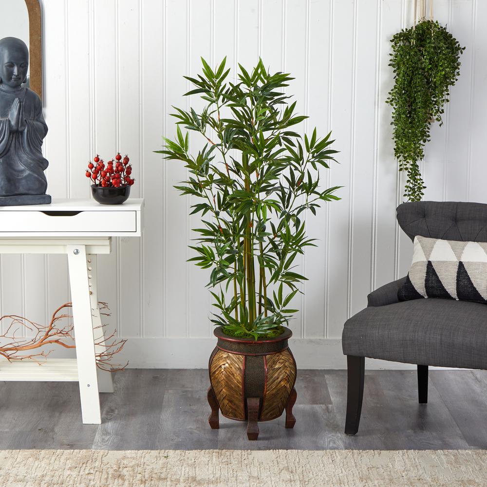 4.5ft. Bamboo Palm Artificial Tree in Decorative Planter. Picture 3