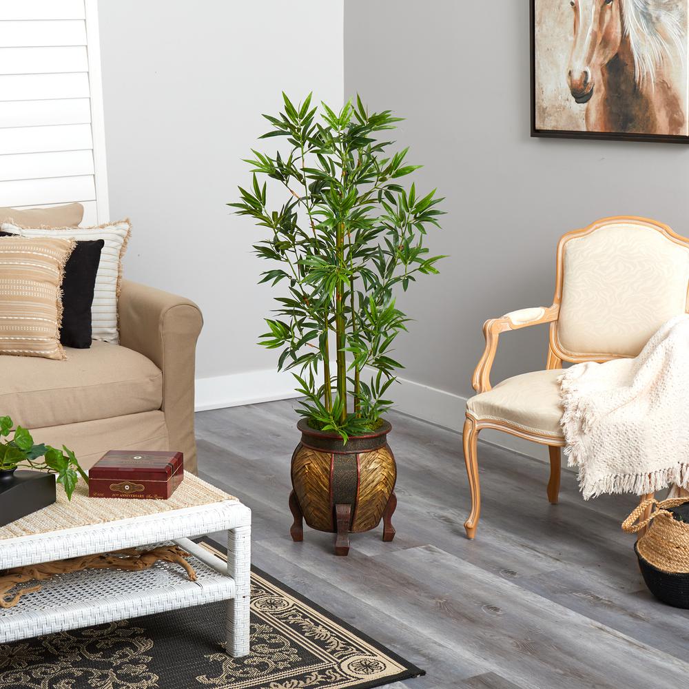 4.5ft. Bamboo Palm Artificial Tree in Decorative Planter. Picture 4