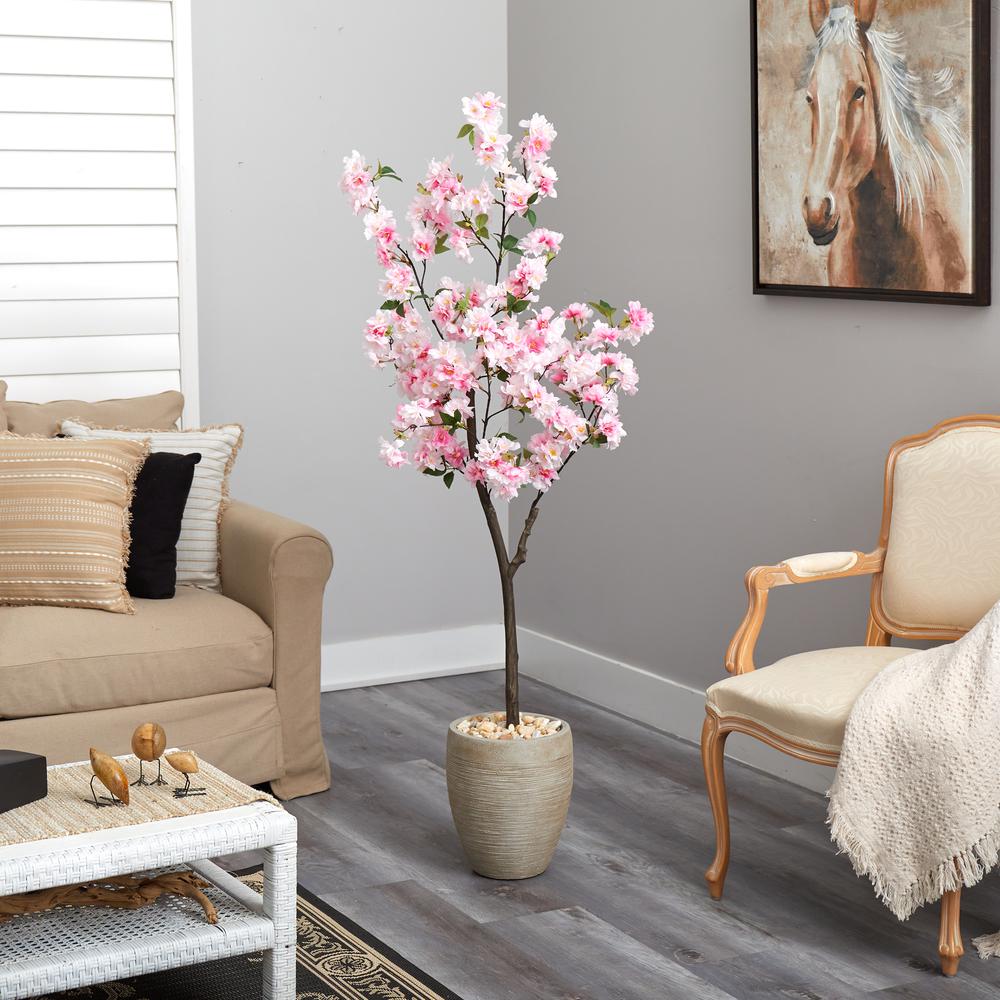 5.5ft. Cherry Blossom Artificial Tree in Sand Colored Planter. Picture 4
